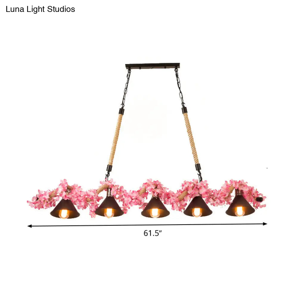 DecorBites™ Factory Conical Island Pendant Light in Pink - 5-Light Metal Hanging Lamp Kit for Dining Room