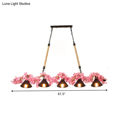 DecorBites™ Factory Conical Island Pendant Light in Pink - 5-Light Metal Hanging Lamp Kit for Dining Room