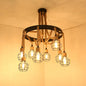 Factory Dining Room Chandelier: Wagon Wheel Metal Pendant Light Kit with Jute Rope in Black