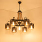 Factory Dining Room Chandelier: Wagon Wheel Metal Pendant Light Kit with Jute Rope in Black