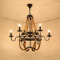 Factory Dining Room Chandelier: Wagon Wheel Metal Pendant Light Kit with Jute Rope in Black