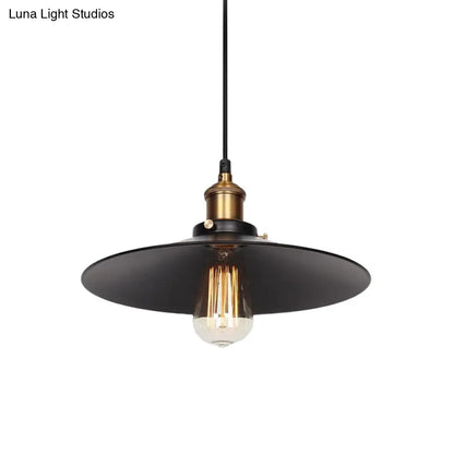 Factory Flying Saucer Ceiling Pendant Hanging Lamp - 8.5"/12" Wide, Single-Bulb, Metal, Black