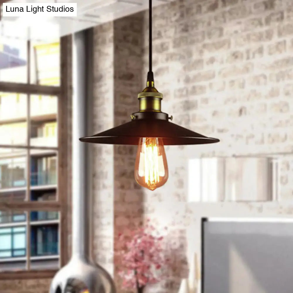 Factory Flying Saucer Ceiling Pendant Hanging Lamp - 8.5"/12" Wide, Single-Bulb, Metal, Black