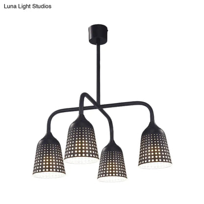 DecorBites™ Factory Iron Hanging Pendant Light Fixture - Black Bell, 4 Heads for Kitchen Dinette Island