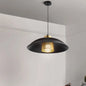 Factory Style Black Iron Ceiling Pendant Light with Brass Mesh Screen Inside - Shallow Bowl Head Design