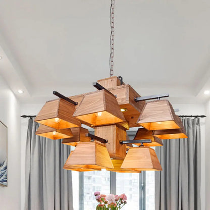 DecorBites™ Factory Wood Island Chandelier - Beige Trapezoid Design with Multiple Lighting Options for Dining Room