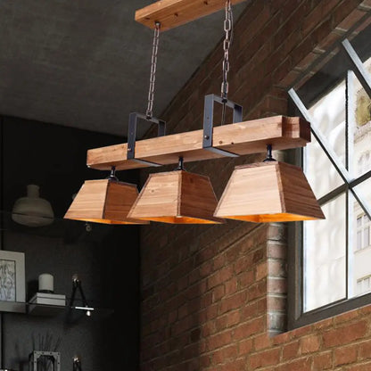 DecorBites™ Factory Wood Island Chandelier - Beige Trapezoid Design with Multiple Lighting Options for Dining Room