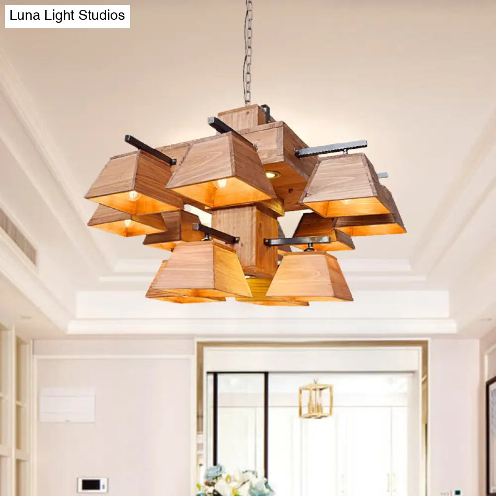 DecorBites™ Factory Wood Island Chandelier - Beige Trapezoid Design with Multiple Lighting Options for Dining Room