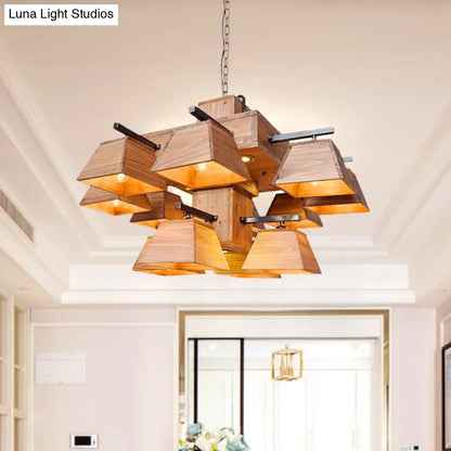 DecorBites™ Factory Wood Island Chandelier - Beige Trapezoid Design with Multiple Lighting Options for Dining Room