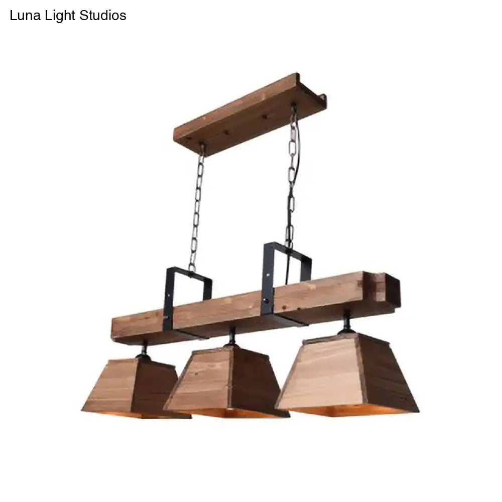 DecorBites™ Factory Wood Island Chandelier - Beige Trapezoid Design with Multiple Lighting Options for Dining Room