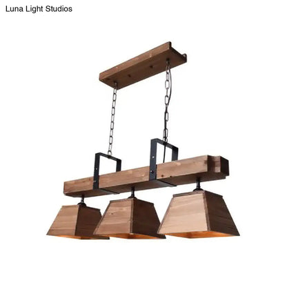 DecorBites™ Factory Wood Island Chandelier - Beige Trapezoid Design with Multiple Lighting Options for Dining Room