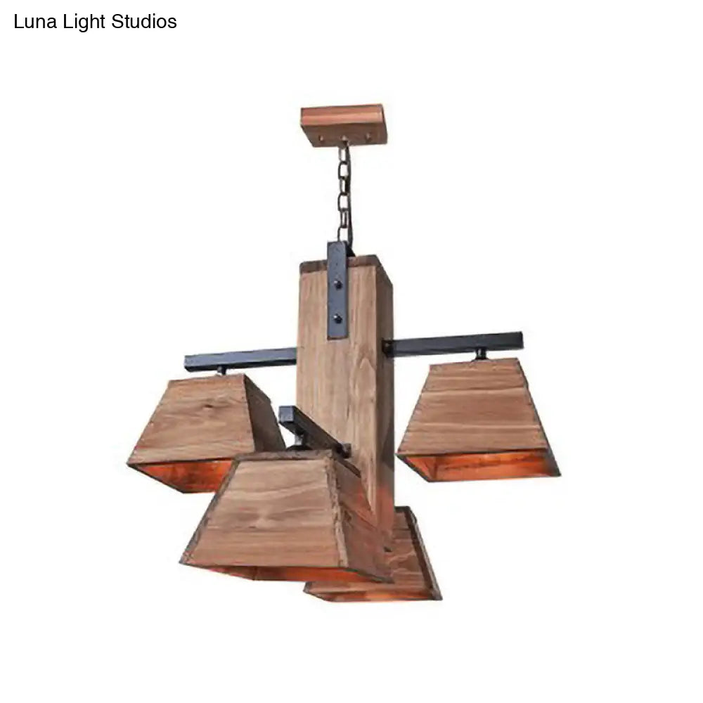 DecorBites™ Factory Wood Island Chandelier - Beige Trapezoid Design with Multiple Lighting Options for Dining Room