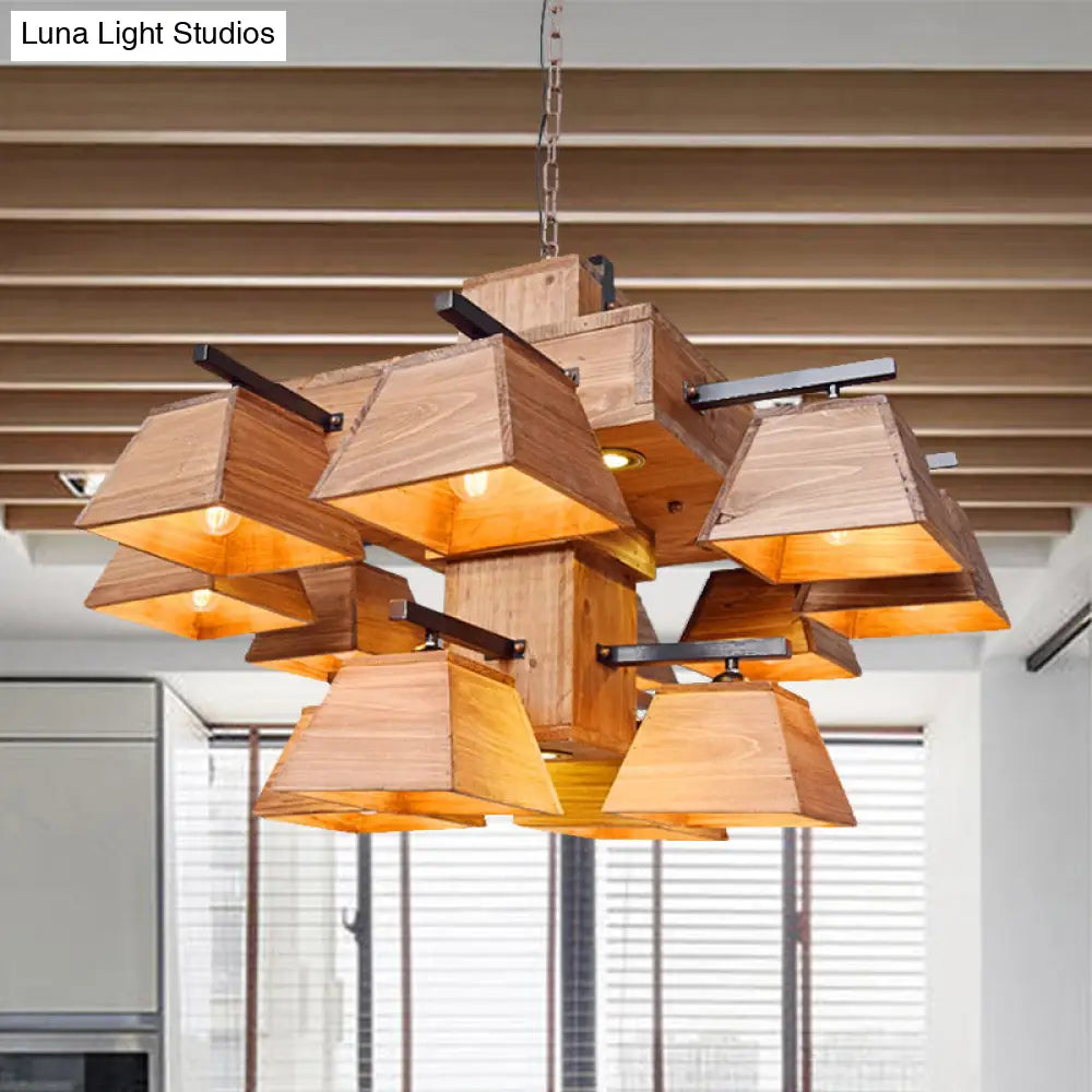 DecorBites™ Factory Wood Island Chandelier - Beige Trapezoid Design with Multiple Lighting Options for Dining Room