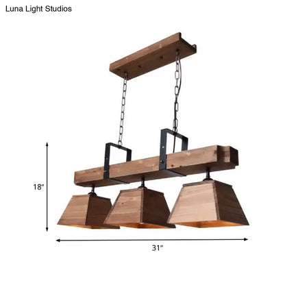 DecorBites™ Factory Wood Island Chandelier - Beige Trapezoid Design with Multiple Lighting Options for Dining Room