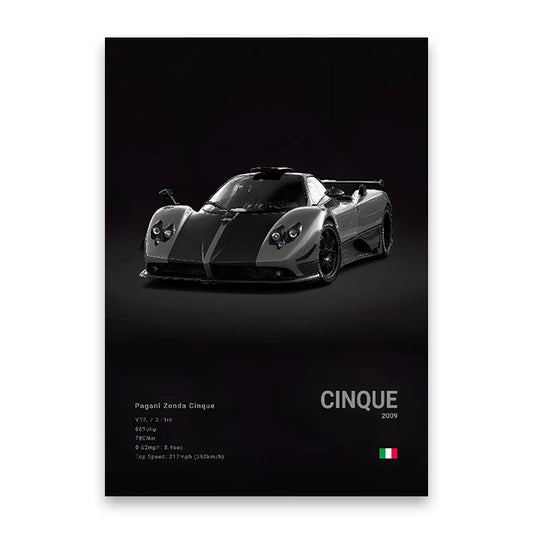 Famous Cars Canvas Wall Art Print - Modern Home Decor - SW8870 / 55x80cm Unframed - Posters