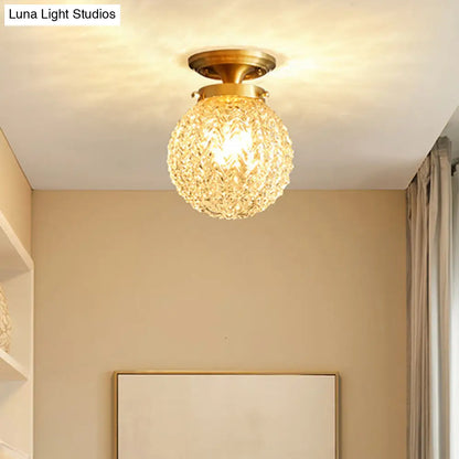 DecorBites™ DecorBites™ Farm Style Brass Flush Mount Foyer Ceiling Light with Carved Glass Sphere