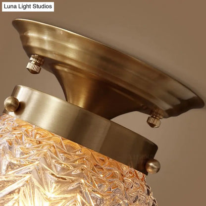DecorBites™ DecorBites™ Farm Style Brass Flush Mount Foyer Ceiling Light with Carved Glass Sphere