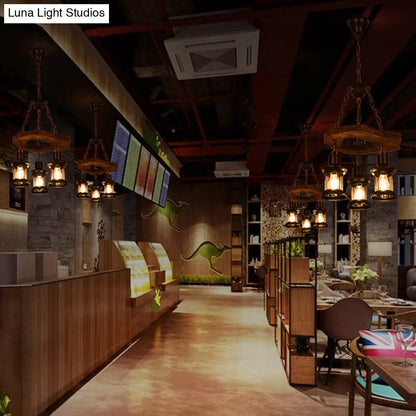 Farm Style Clear Glass Chandelier - Brown Lantern Pendant Light