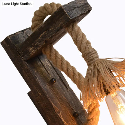 DecorBites™ Farm Style Wood Wall Mounted Lamp: Rustic Hanging Light in Brown with Rope Detail & 1 Bulb