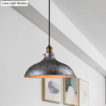 Farmhouse 1-Head Pendant Ceiling Light: Rustic Wrought Iron Bowl Lamp in Farmhouse Style - Silver/Rust