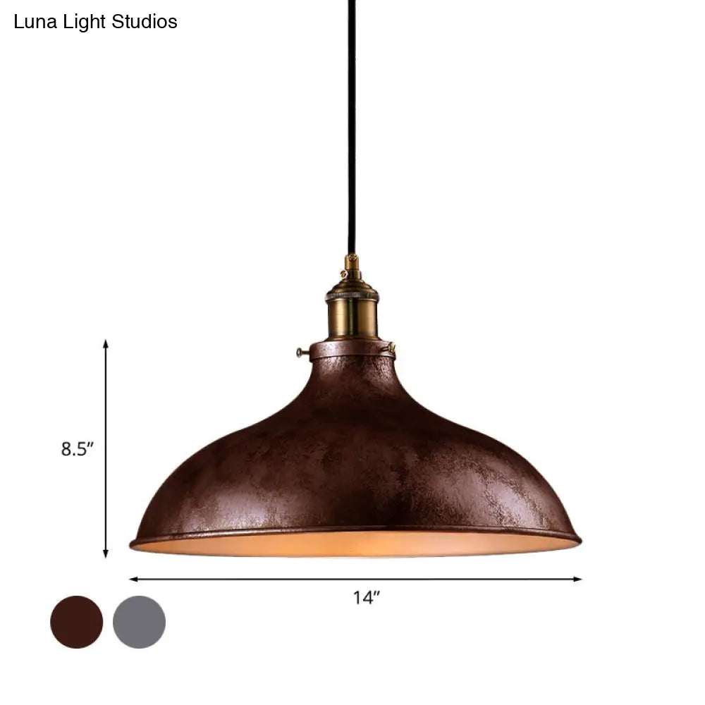 Farmhouse 1-Head Pendant Ceiling Light: Rustic Wrought Iron Bowl Lamp in Farmhouse Style - Silver/Rust