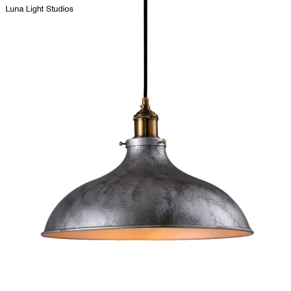 Farmhouse 1-Head Pendant Ceiling Light: Rustic Wrought Iron Bowl Lamp in Farmhouse Style - Silver/Rust