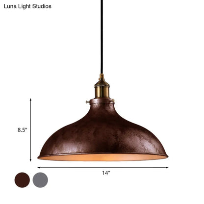 Farmhouse 1-Head Pendant Ceiling Light: Rustic Wrought Iron Bowl Lamp in Farmhouse Style - Silver/Rust