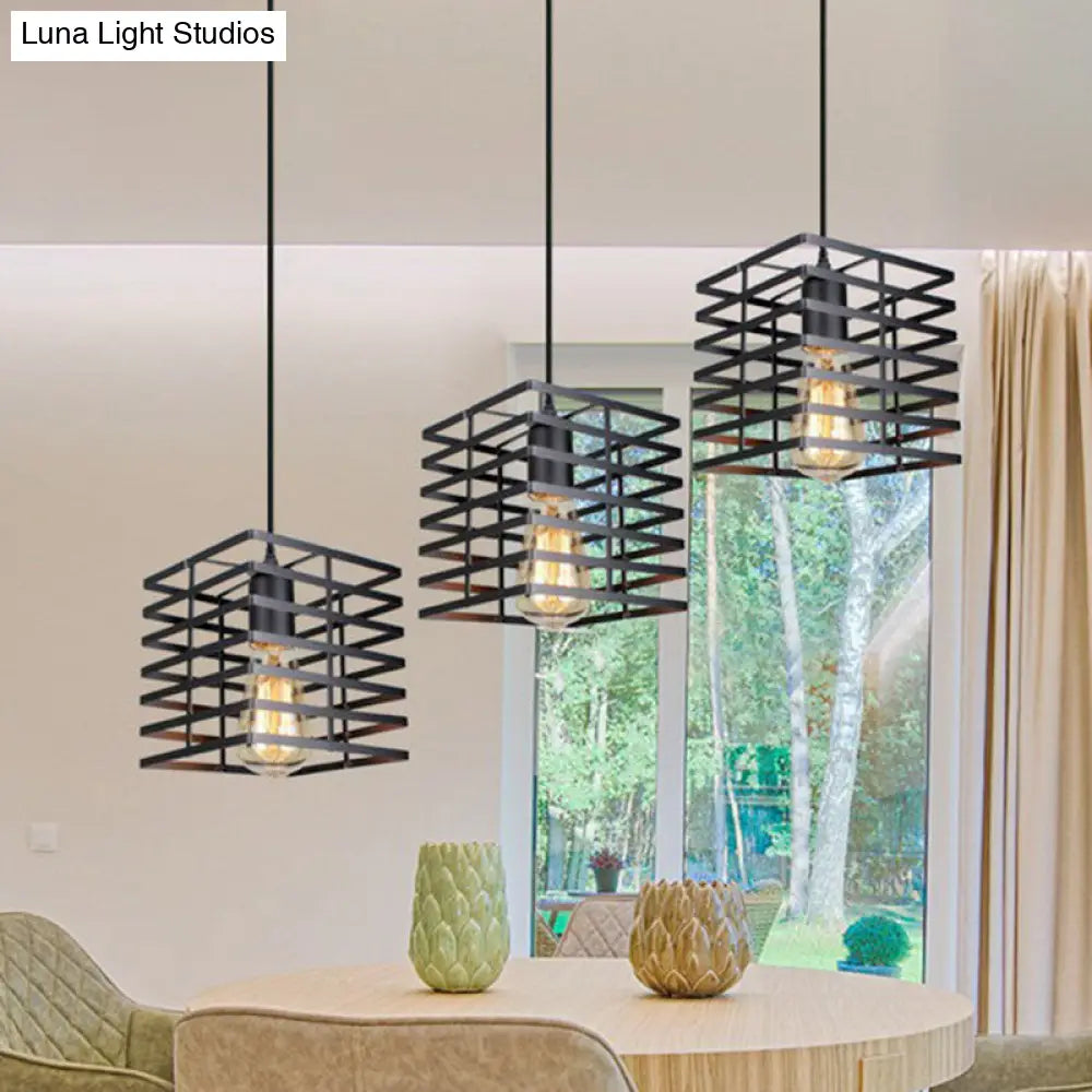 Farmhouse 1-Light Black Iron Cage Pendant Dining Room Lamp