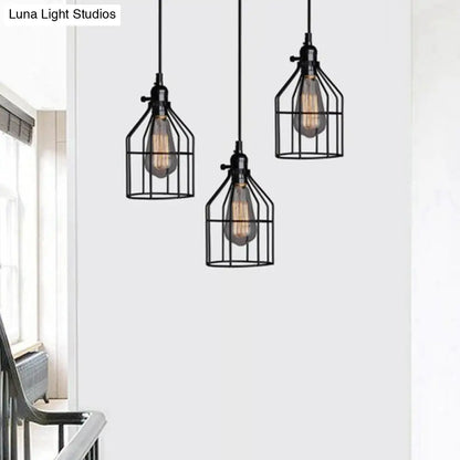 Farmhouse 1-Light Black Iron Cage Pendant Dining Room Lamp