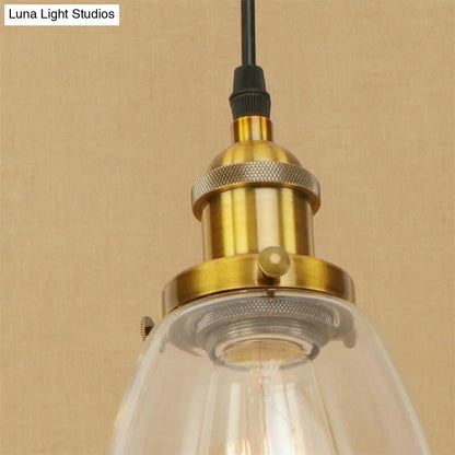 Farmhouse 1 Light Brass/Copper Pendant Ceiling Light with Clear Glass Tapered Shade