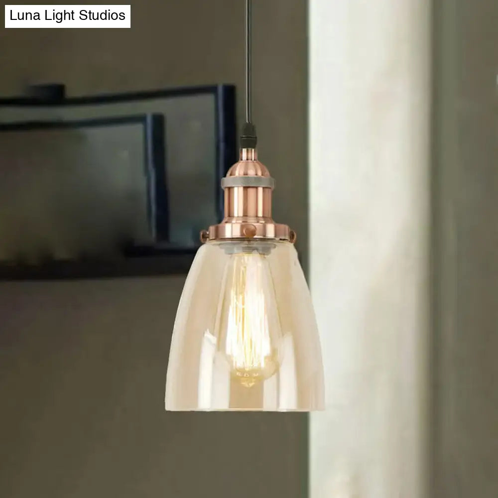 Farmhouse 1 Light Brass/Copper Pendant Ceiling Light with Clear Glass Tapered Shade