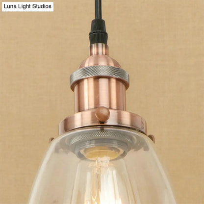 Farmhouse 1 Light Brass/Copper Pendant Ceiling Light with Clear Glass Tapered Shade