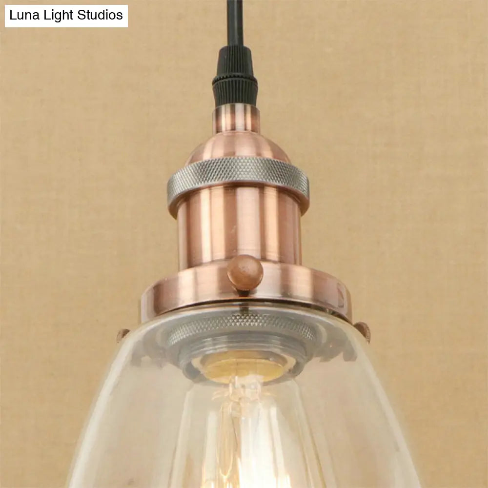 Farmhouse 1 Light Brass/Copper Pendant Ceiling Light with Clear Glass Tapered Shade