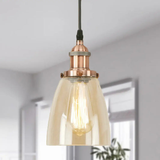 Farmhouse 1 Light Brass/Copper Pendant Ceiling Light with Clear Glass Tapered Shade