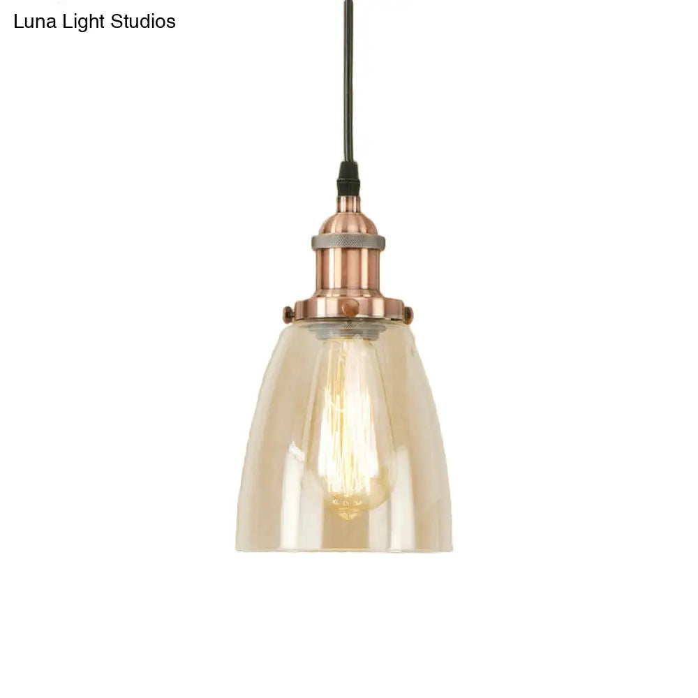 Farmhouse 1 Light Brass/Copper Pendant Ceiling Light with Clear Glass Tapered Shade