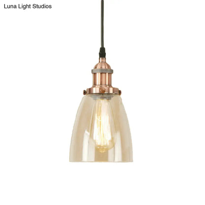 Farmhouse 1 Light Brass/Copper Pendant Ceiling Light with Clear Glass Tapered Shade