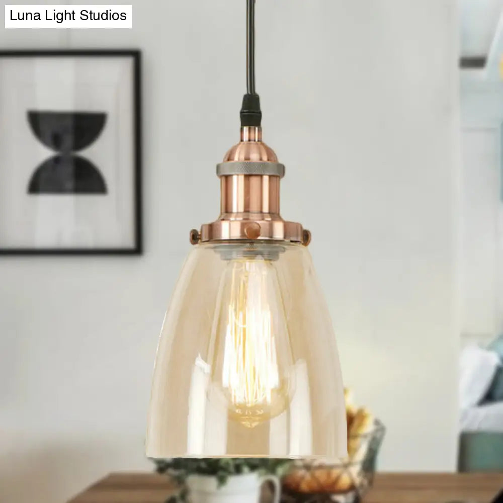 Farmhouse 1 Light Brass/Copper Pendant Ceiling Light with Clear Glass Tapered Shade