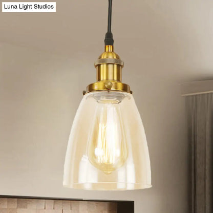 Farmhouse 1 Light Brass/Copper Pendant Ceiling Light with Clear Glass Tapered Shade