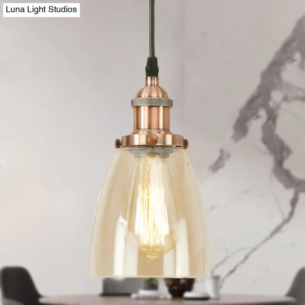 Farmhouse 1 Light Brass/Copper Pendant Ceiling Light with Clear Glass Tapered Shade