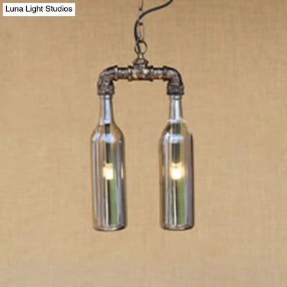 Farmhouse 2-Light Chandelier Pendant with Amber/Blue Glass Shades and Pipe Design