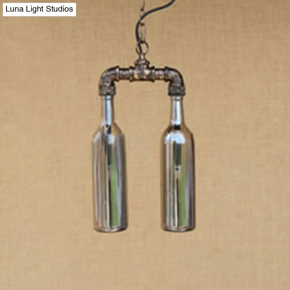 Farmhouse 2-Light Chandelier Pendant with Amber/Blue Glass Shades and Pipe Design