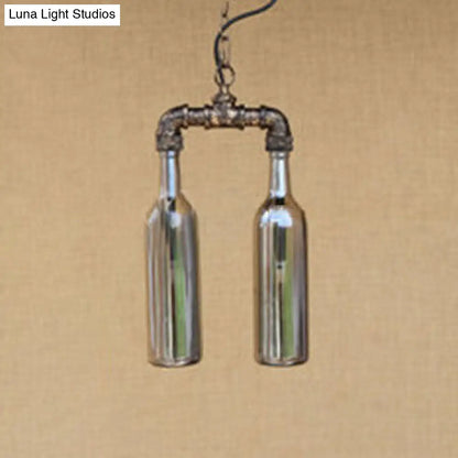 Farmhouse 2-Light Chandelier Pendant with Amber/Blue Glass Shades and Pipe Design