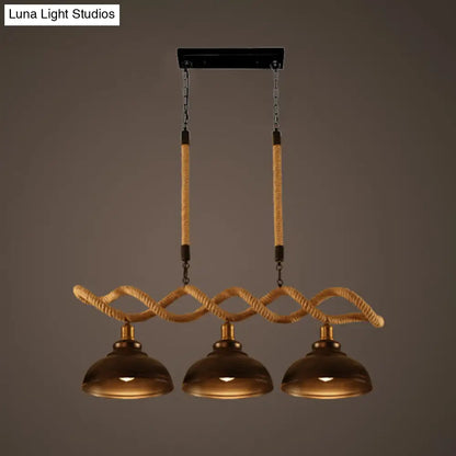 Farmhouse 3-Head Beige Geometry Pendant Light with Rope for Dining Room or Island