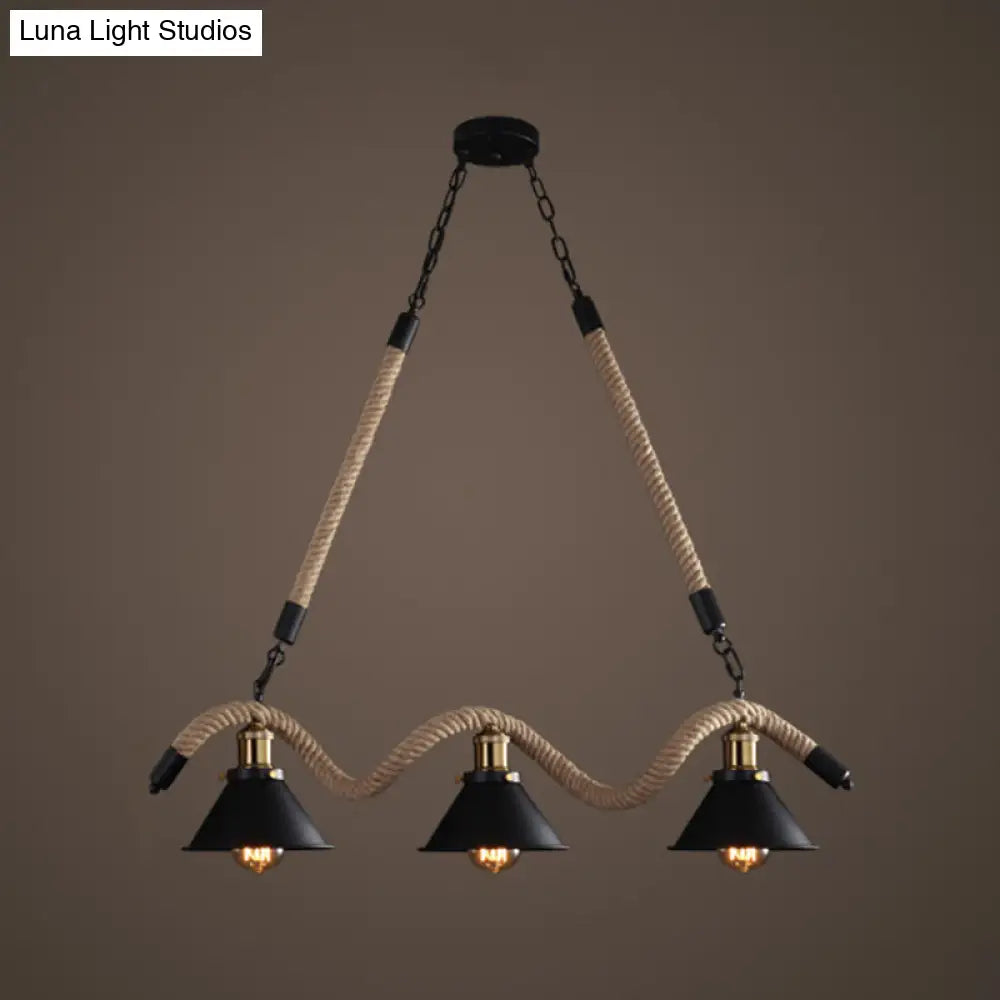 Farmhouse 3-Head Beige Geometry Pendant Light with Rope for Dining Room or Island
