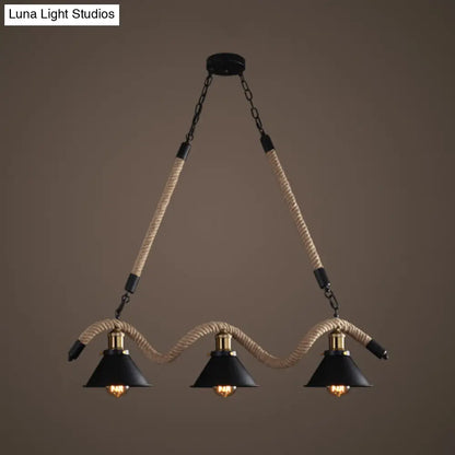 Farmhouse 3-Head Beige Geometry Pendant Light with Rope for Dining Room or Island