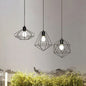 Farmhouse 3-Light Iron Pendant Ceiling Fixture with Black Wire Cage and Unique Shades