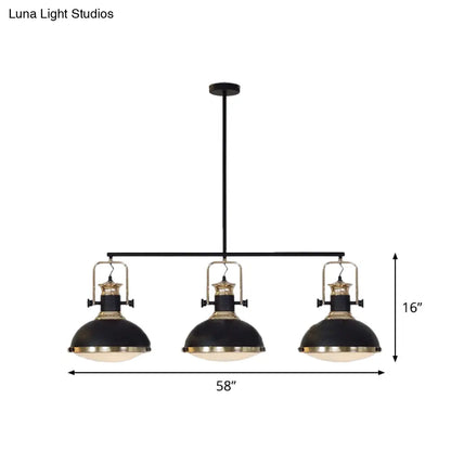 DecorBites™ Farmhouse 3-Light Island Pendant with Black Metal Dome Shade for Dining Room Down Lighting