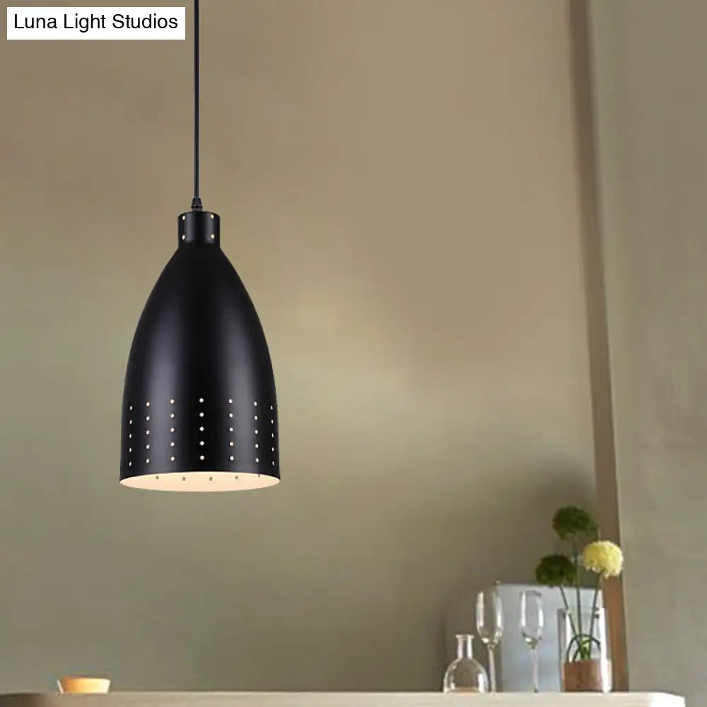 Farmhouse Aluminum Dome Pendant Lamp - Black Etched, 6.5"/9"/12" Wide, 1-Light Down Lighting for Dining Room