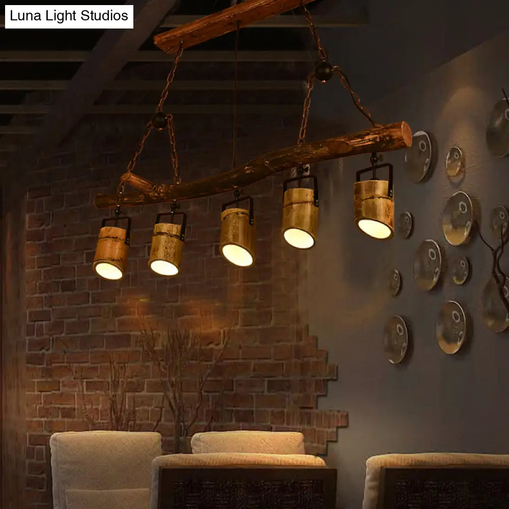DecorBites™ Farmhouse Bamboo Pendant Light- Wood Linear Island Lamp with 5 Lights, Ideal for Restaurants