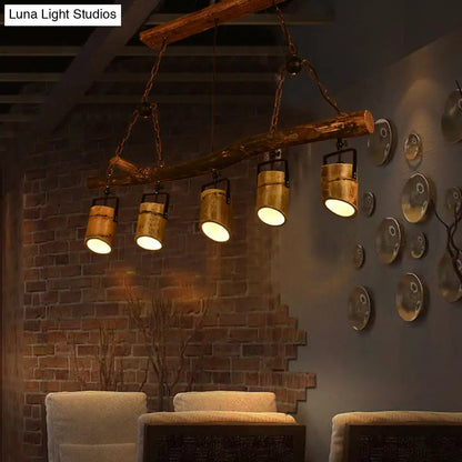 DecorBites™ Farmhouse Bamboo Pendant Light- Wood Linear Island Lamp with 5 Lights, Ideal for Restaurants